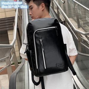 Bolsas de ombro masculinas 2 cores faculdade vento cor sólida bolsa de estudante de couro ao ar livre à prova d'água lazer mochila de viagem simples zíper duplo bolsa de moda 8838 #