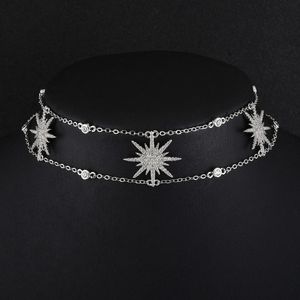 Halsband Ny mode Silver Color Crystal Stars Choker Halsband för kvinnor Kvinna Sun Flower Chocker Jewelry Collier ZK30