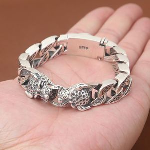 Bracciale Regali di Natale Vero argento sterling 925 Grande testa di leopardo Bracciale Punk Dichiarazione Animale Bracciale in argento tailandese da uomo Gioielleria raffinata