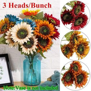 Decorative Flowers 3 Heads/Bunch Home Decor DIY Craft Fake Flores Bouquet Artificial Flower Silk Sunflower Wedding Decoration