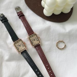 Wristwatches The Rectangle Minimalist Women Ultra Thin Watches Leather Band Antique Roman Dial Scale Quartz Watch Relogio Feminina