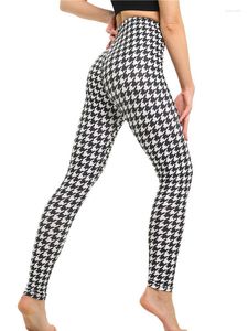 女性用レギンスCuhakci 2023 Cusual Hundstooth Printing Fitness Plaid Push Up Yoga Pantsファッションソフト伸縮性の女性のズボン