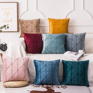 CushionDecorative Pillow Grids Dutch Velvet Cushion Cover Solid Color Throw Case For Sofa Decorative Lumbar Home Decor Pillowcase 230523