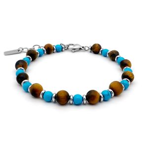 Gargantilhas Runda Frisado Homem Pulseira Turquesa Pedra Natural com Tiger Eye Jewel Ajustável Tamanho Handmade Pulseiras de Mão para Casais