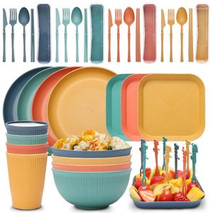 Bowls Plastic Dishes Full Tableware Of Plates For Picnic Plate Set Wheat Straw Dinnerware Camping Dinner Complete Dining