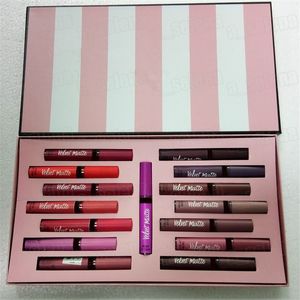 Läppar makeup set 15 färger läppglans matt flytande läppstift 15 st lipgloss kit med presentpåse