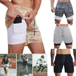 Pantaloncini da uomo Pantaloncini da corsa 2 in 1 da uomo Allenamento in palestra Quick Dry Pantaloncini da uomo con tasca per telefono Pantaloni da jogging sportivi da jogging con fodera Y220305 L230518