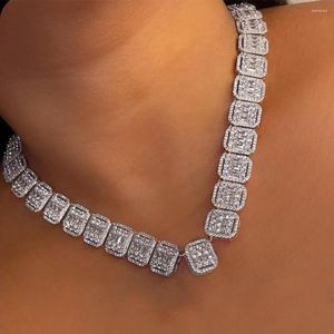 Kedjor Fashion Iced Out Crystal Baguette Cuban Link Chain Necklace For Women Bling Rhinestone Tennis Wedding Jewelry