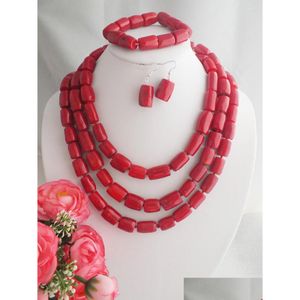 Earrings Necklace Set Amazing Red Coral Beads African Nigerian Artificial Sets Drop Delivery Jewelry Dhgarden Dhsoe