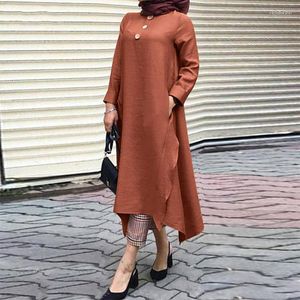 Ethnic Clothing Muslim Women Dress Spring Summe Pockets Rirregular Hem Arabic Saudi Robe Eid Al-Adha Prayer Clothes