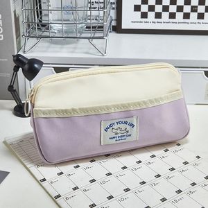 Layers Large Capacity Pencil Bag Stationery Supplies Aesthetic Color Block Pen Case Girl Zipper Pouch School