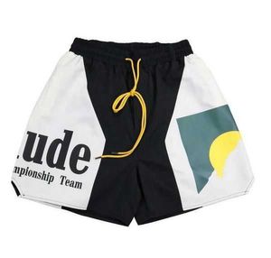 Rhude Mens Mesh Shorts Moda Uomo Donna Casual Skateboard riflettente Hip Hop Tasca da spiaggia Bordo bianco di alta qualità Corto Nero Blu Rosso Verde Formato asiatico S-xl 9 4QQO