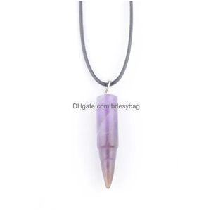 Pendant Necklaces Natural Stone Long Point Chakra Charm Golden Sand Aventurine Amethysts Agates Jewelry Leather Chains 45Cm Bn346 Dr Dhgxk