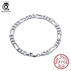 Bangle ORSA JEWELS Italian 925 Sterling Silver Men Bracelet 5.0mm DiamondCut Figaro Chain Bracelet for Women Wide Thick Bracelet SB66