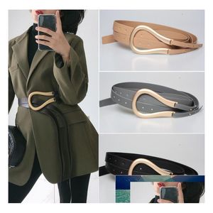 Other Fashion Accessories New Soft Faux Leather Belts Personality Big Alloy Buckle Thin Double Layer Waistbands Party Shirt Dhgarden Dhxcr