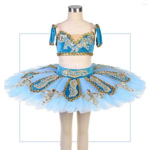 Vestido de palco infantil ou adulto pirata performance ballet vestido azul split tutu concurso profissional saia de dança