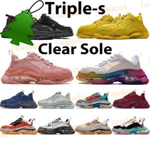 Triple S Clear Sole Casual Shoes Vintage Men Women Dad Sneakers Gym Red Blue White Beige Green Yellow Grey Crystal Bottom Mens Pl2836423