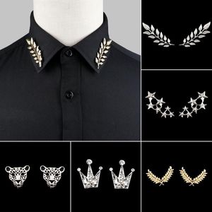 Brooches Pins Pair Trendy Suit Shirt Collar Pin Tree Leaf Dragon Leopard Hollowed Triangle Crown For Men Women Daily Wear AccessoryPins