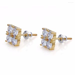 Stud Earrings Mens Hip Hop Rapper Earring CZ Zircon Paved Out Bling Gold Silver Color Copper Rock Jewelry