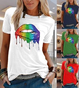 女性用TシャツLGBTレインボーリッププリントシャツ女性用カワイイTシャツグラフィックティーレディースTシャツユニセックスヒップホップトップ