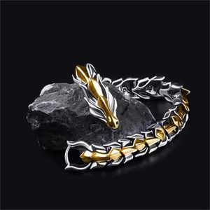 Hip Hop Personality Men's Silver Plated kölarmband Charm Fashion Dragon Animal Armband Teen Accessories Gifts For Father Men GC2147