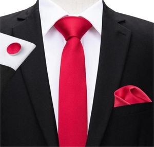Bow Ties Hitie 7 Colors Silk Slim Tie 55 cm brede massief rode set stropdas Casual Style Boy Suit Pack Square manchetjes5078643