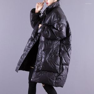 Women's Trench Coats Winter Women Thicken Warm Long Jacket Casual Female Loose Fit Stand Collar Zipper Pocket Coat Snow Outwear Casaco