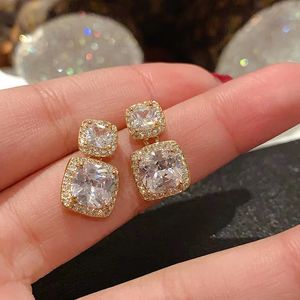 Design Round Zircon Back Hanging Earrings Korean Fashion Girls Jewelry Luxury Earrings for Woman's Gift