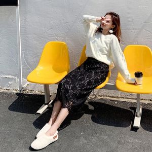 Skirts 2023 Fashion Double-sided Wear Pit Strip Velvet Lace Skirt Autumn Winter Thick Medium Length Pleated Metal Color Style