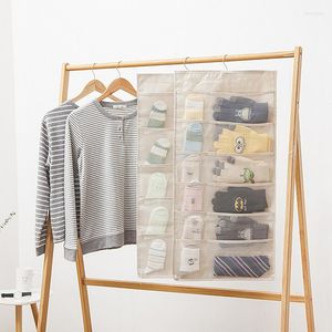 Förvaringspåsar dubbelsidig underkläder väska vikning hängande klor arrangör hänger kläder för garderobsskåp