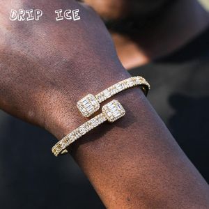 Bracelets 8mm Luxury Baguette CZ Love Heart Gold Silver Color Bangle for Male Hiphop Wrist Bracelet Jewelry Punk Bangle