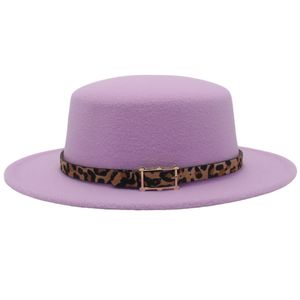 Boater Fedora Hats with Leopard Print Belt Unisex Flat Top Felt Hat Women Luxury Party French Cap Sun Protection Caps