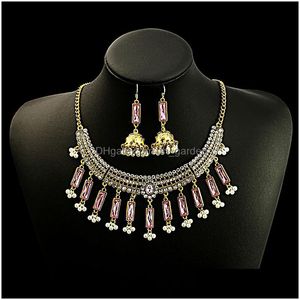 Earrings Necklace Set Vintage Rhinestone Bride For Women Luxury Flower Water Drop Banquet Jewelry Wholesale Deliver Dhgarden Dhrb1