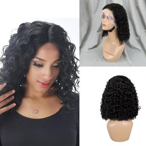 Peruca de cabelo humano brasileiro bob curly bob 13x4 transparente parte frontal parte de onda profunda perucas para mulheres