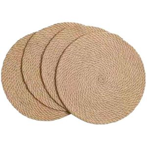 Table Mats & Pads 4PCS Heat Insulation Pad Non-Slip Cotton Linen Japanese Kitchen Mat Round Woven Folding Tea Dish Cloth Placemat