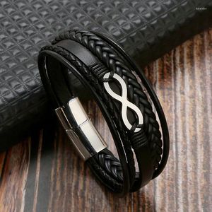 Bracelets de charme clássicos Multi -camadas homens pulseiras de couro Símbolo Infinito de Aço Antelhado para Jóias de Jóias de Moda por atacado