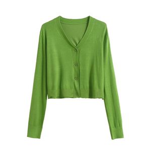 Kvinnors stickor Tees Casual Cardigan Women Sticked Sweater Korean Spring Summer 2023 Green V-Neck Short Thin Knitwear Sunscreen Tops