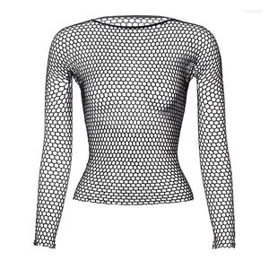 Camisoles & Tanks Women Solid Colors Hollow Out Tops Ladies Pajamas Sexy Fishnet Long Sleeve Underwear