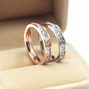 Bandringar rostfritt stål 316l Rose Gold Zircon Par Ring Promise Wedding Engagement for Women Bästa smycken gåvor AA230524