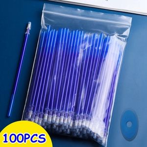 ジェルペン100pcs/set消去可能なジェルペン0.5mm消去可能ペンリフィルロッドブルーブラックインク洗える洗濯物洗濯機