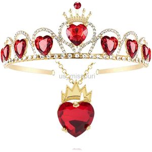 Altri accessori di moda Evie Royal Red Heart Collana Tiara Descendants Red Heart Crown Jewelry Set Queen of Hearts Eive Costume for Girl Teen Hallowee J230525