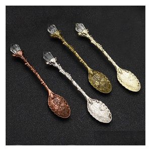 Spoons Vintage Carved Crystal Head Pattern Alloy Leaf Spoon Nordic Creative Mug Coffee Ice Cream 11X1.9Cm Drop Delivery Home Garden Dh2Up