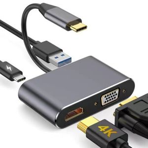 Type-C Docking İstasyonu USB-C-VGA 4'ü HD Adaptör Hub Hub USB Dönüştürücü, yerleştirme istasyonu için