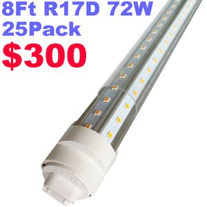 R17D 8 fot LED-ljusrör 2-stift V-formad glödlampa 72W Roterabel Ho Base Clear Cover Dual-Ends Power, 9000lm Cold White 6500K, Clear Cover, AC 90-277V Crestech168