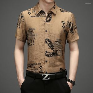 Mäns casual skjortor herr designer kläder tryck vintage kortärmad sommarkvalitet linne bomull bekväm andningsbar kemis homme