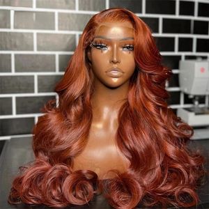 Free Part Glueless Pervian 13x4 Lace Frontal Wigs Dark Auburn /Ginger Orange Colored Simulaiton Human Hair Body Wave Wigs Transparent Lace Closure Wig For Women