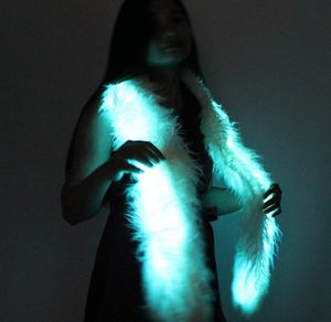 Led Scarf Light Up Boa Glowing Faux Fur Scarves White For Rave Dance Party Men Women Stage Costume Accessories