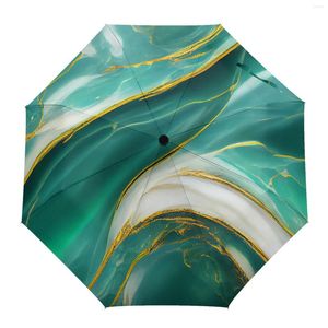 Umbrellas Marble Texture Green Automatic Parasol Folding Umbrella Male Women Printed Lightweight Rain Gear