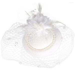 Bandanas Bride Veils Wedding Mesh Pearl Hat Women Hair Accessories Tea Party Headpiece 28X25CM Banquet Headwear White Cloth Decor Miss