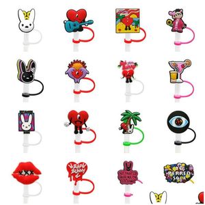 Drinking Straws Bad Bunny St Topper Sile Mold Accessories Er Charms Reusable Splash Proof Dust Plug Decorative 8Mm Party Drop Delive Dhrug